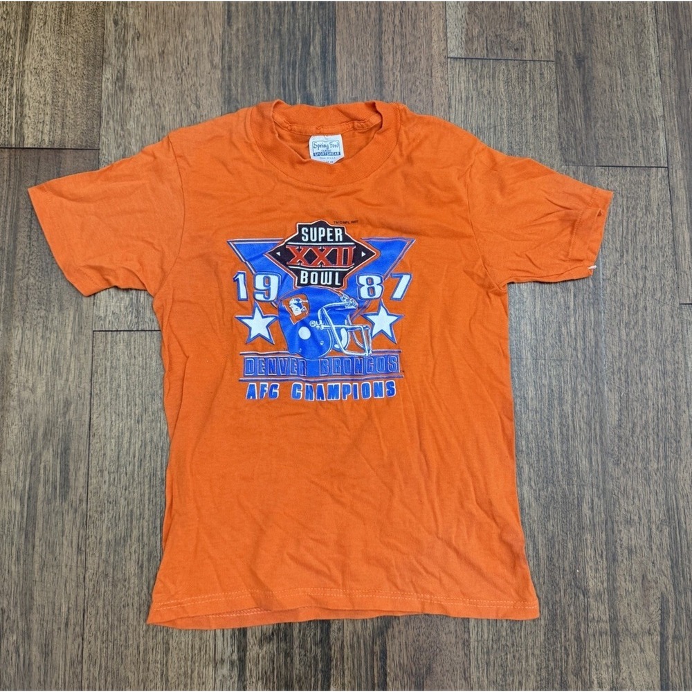 Vintage 80s Super Bowl XXII Denver Broncos NFL 1987 Shirt Boys Size Large 14-16
